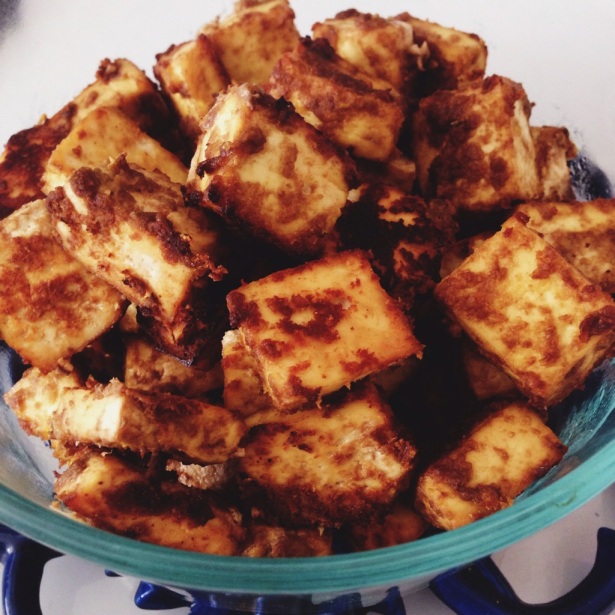 Baked tofu with nutritional yeast and miso